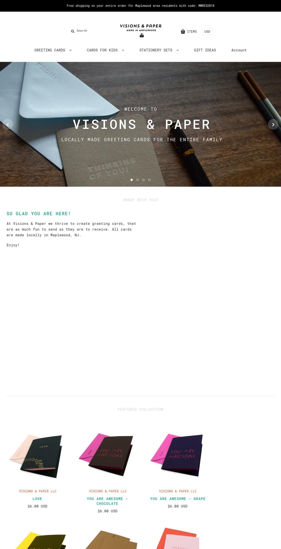 visionsandpaper.com — Shopify storefront screenshot