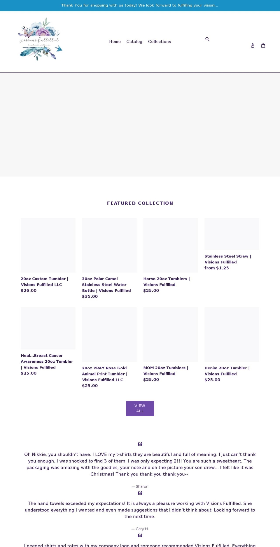 visionsfulfilled.com shopify website screenshot