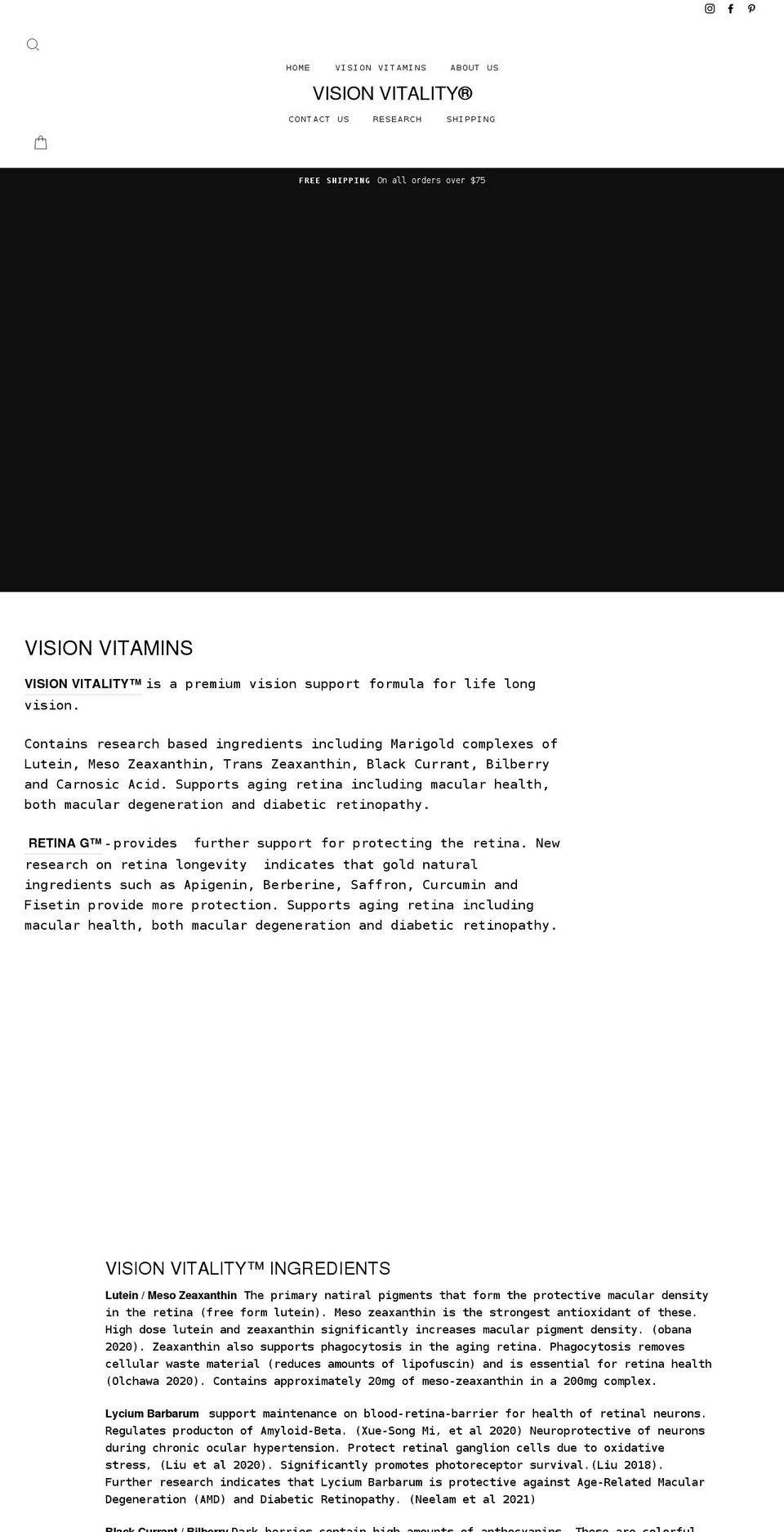 visionvitality.com shopify website screenshot