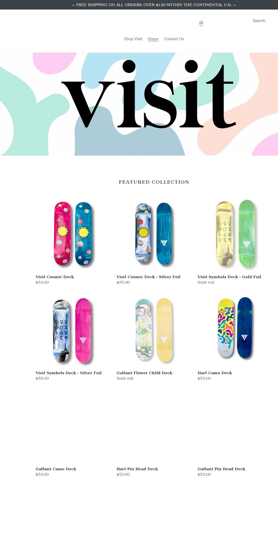 visitskateboarding.com shopify website screenshot