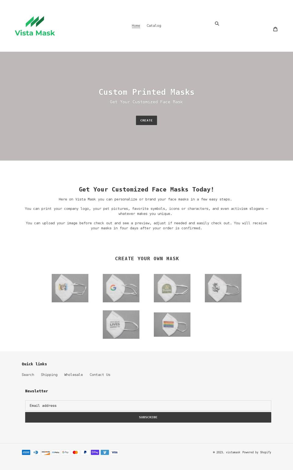 vistamask.com shopify website screenshot