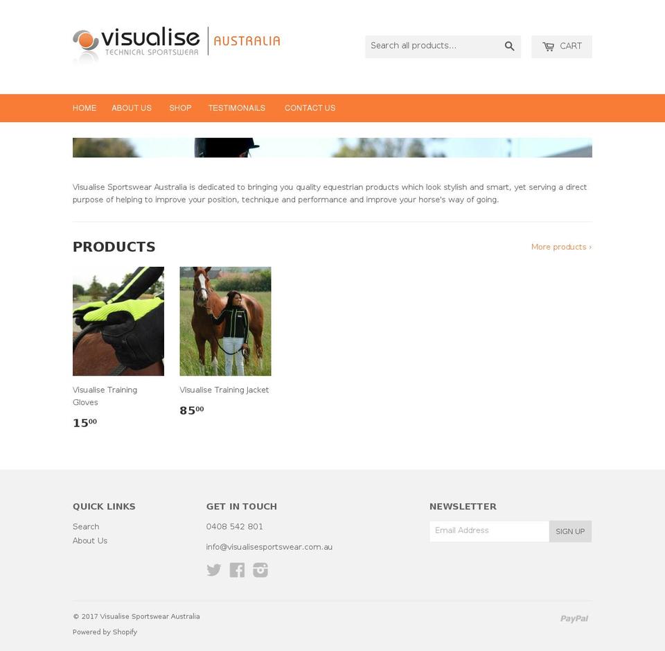 visualisesportswear.com.au shopify website screenshot