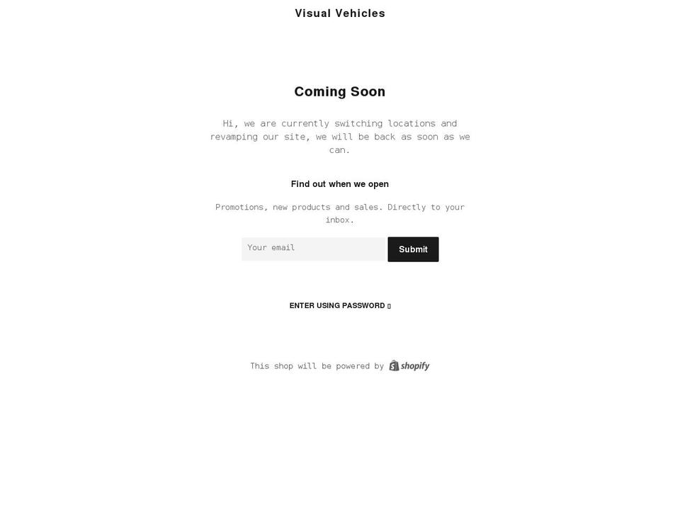 visualvehicles.com shopify website screenshot