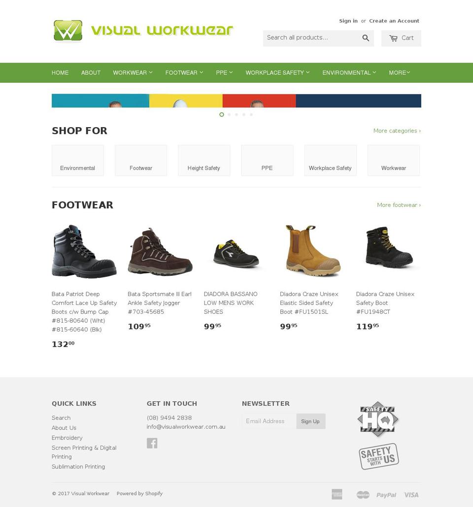 visualworkwear.com.au shopify website screenshot