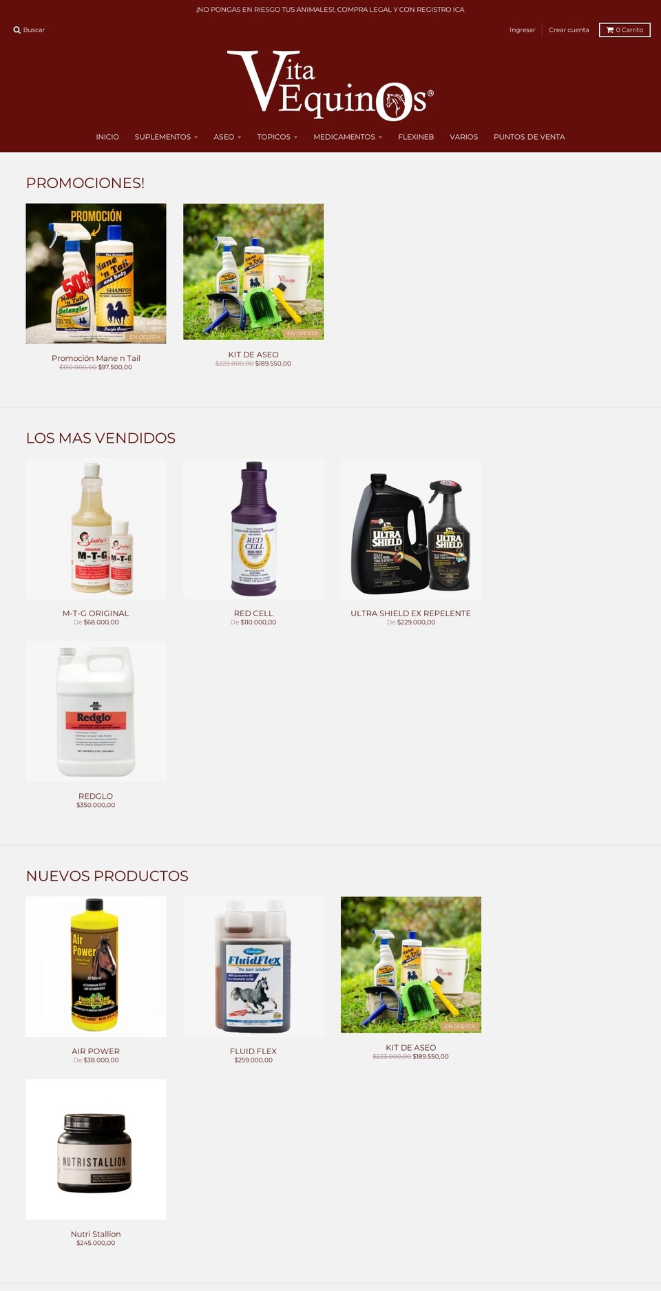 vitaequinos.com shopify website screenshot