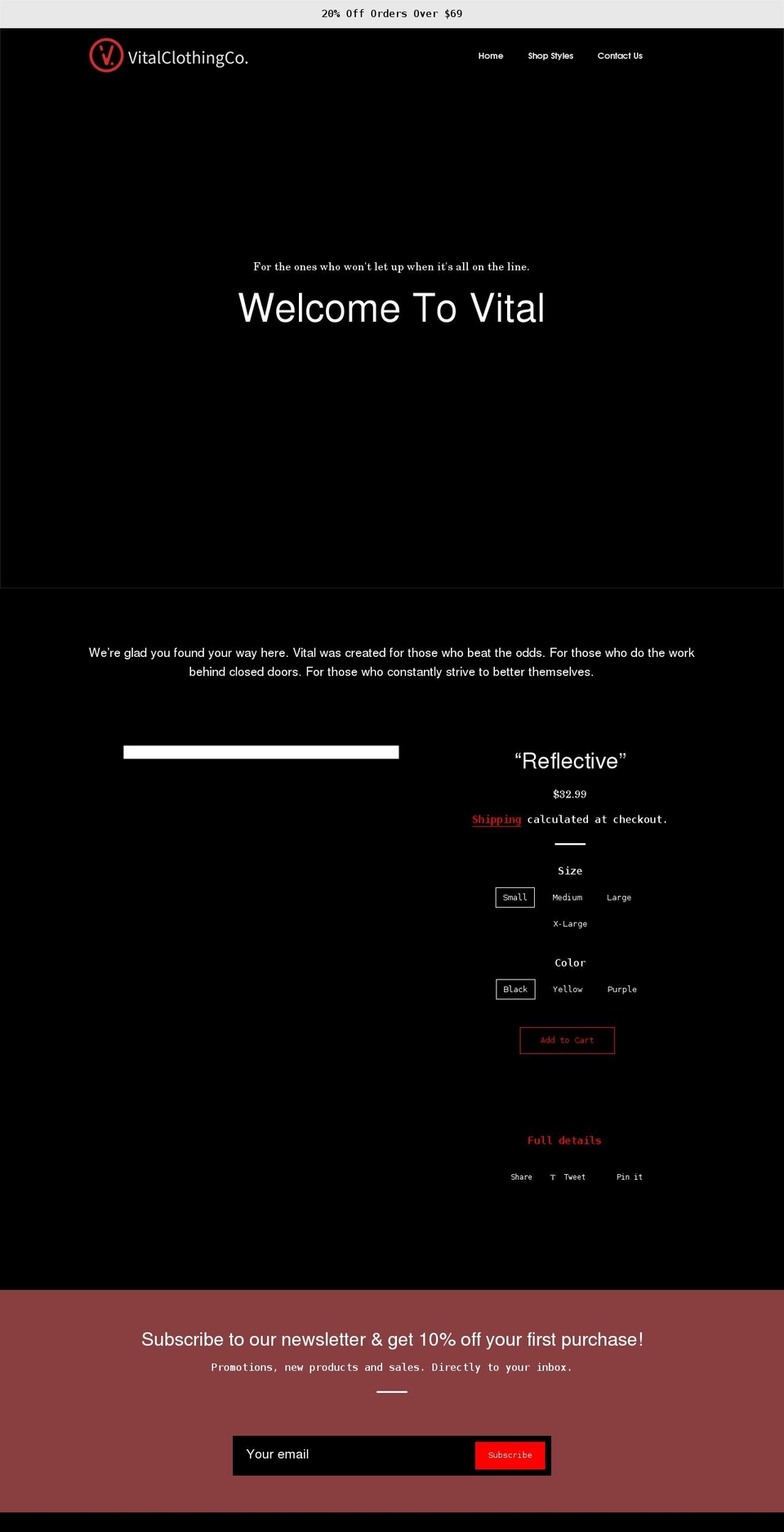 vitalclothingco.com shopify website screenshot