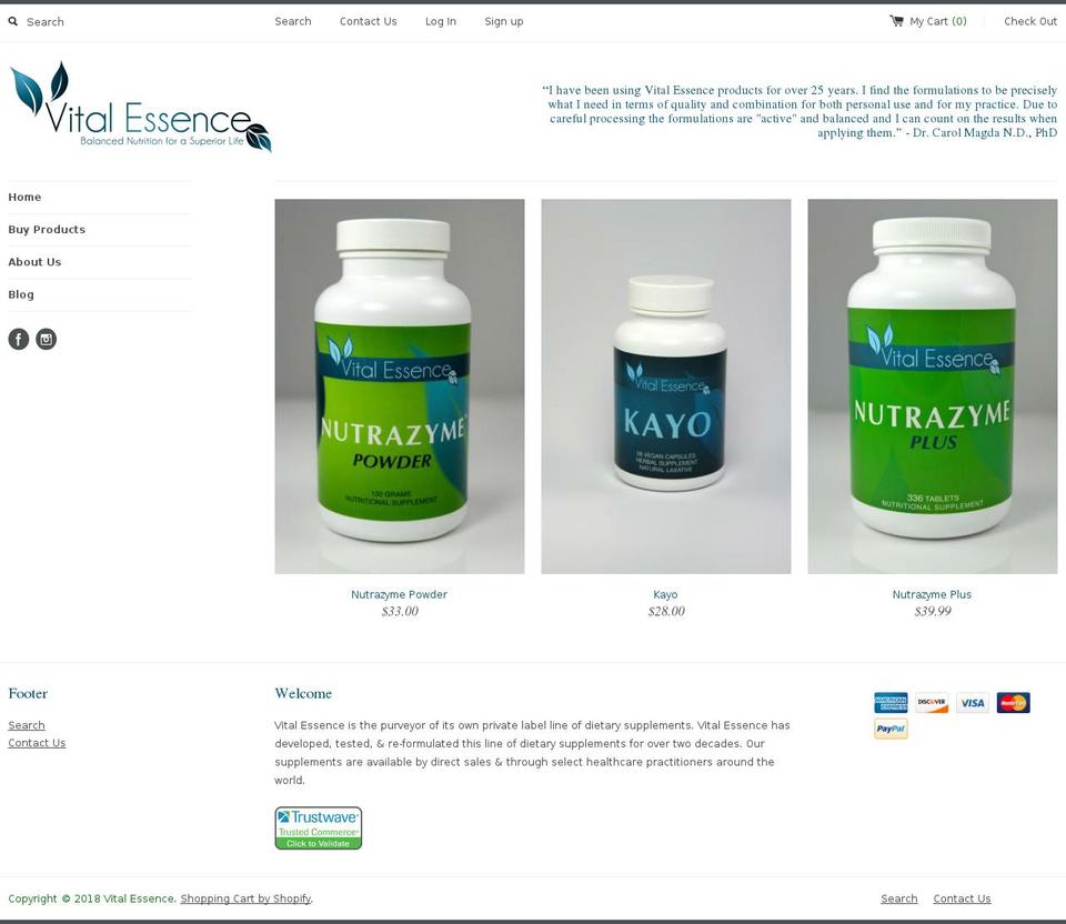 vitalessence.com — Shopify storefront screenshot