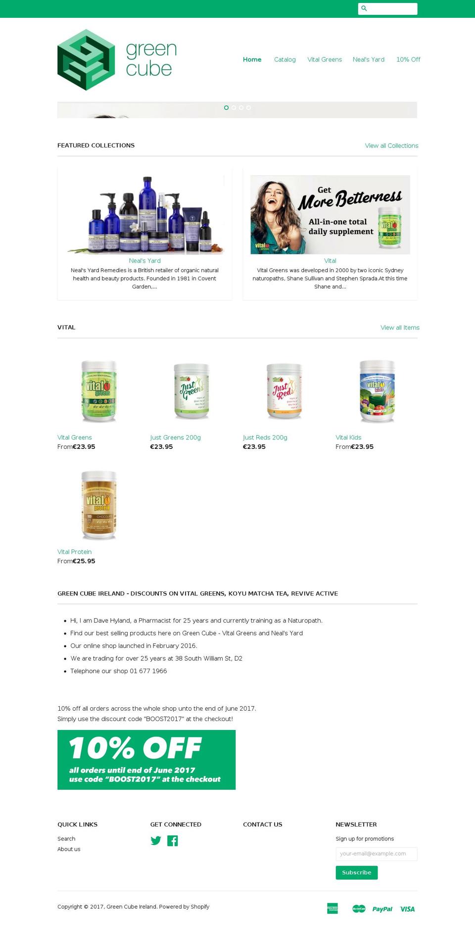 Classic Green Cube Shopify theme site example vitalgreens.ie