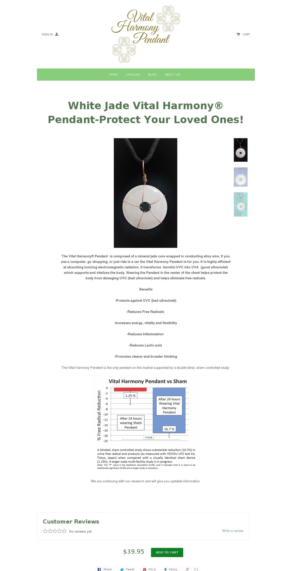 vitalharmonypendant.com shopify website screenshot
