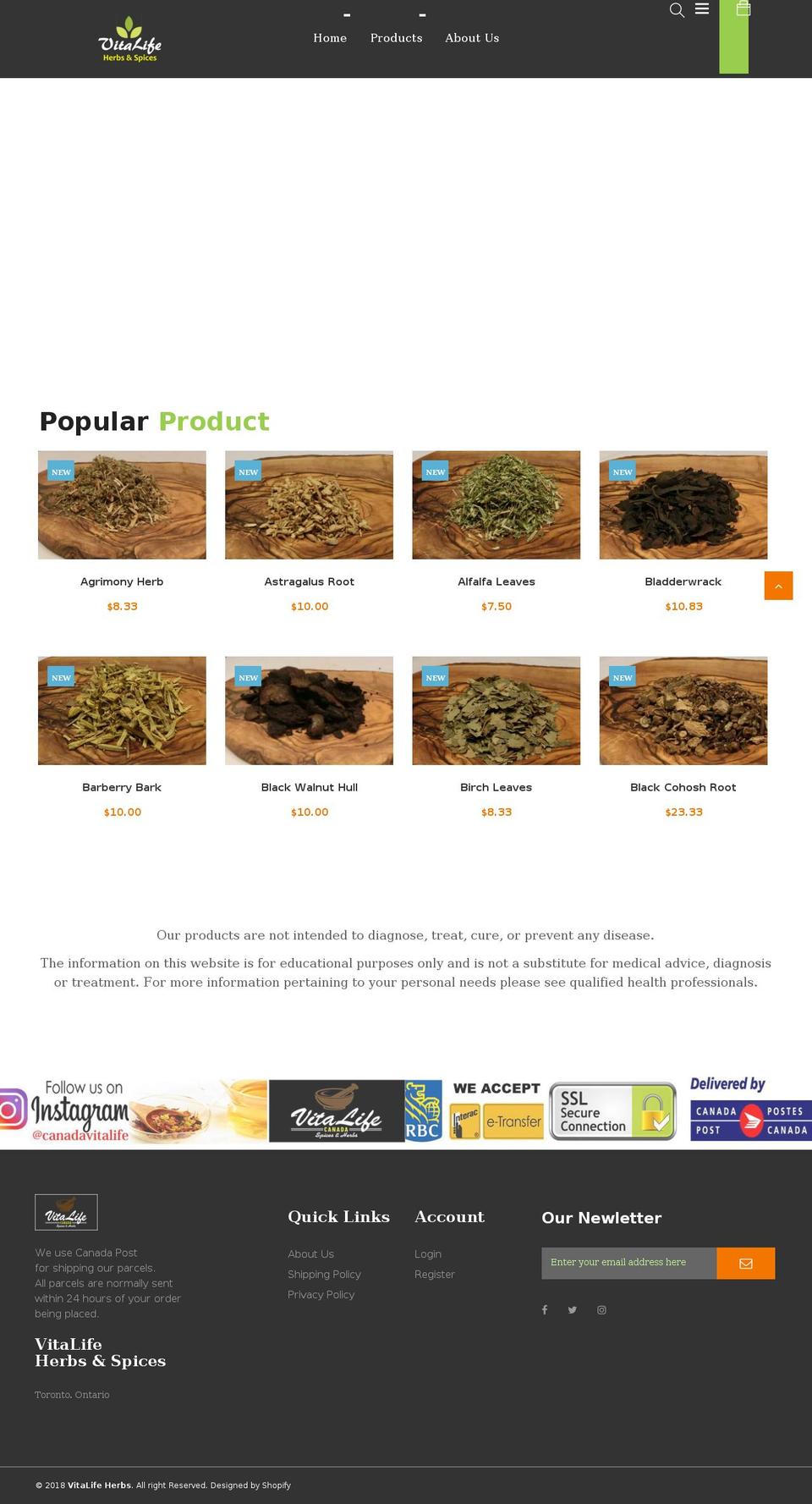vitalifeherbs.com — Shopify storefront screenshot