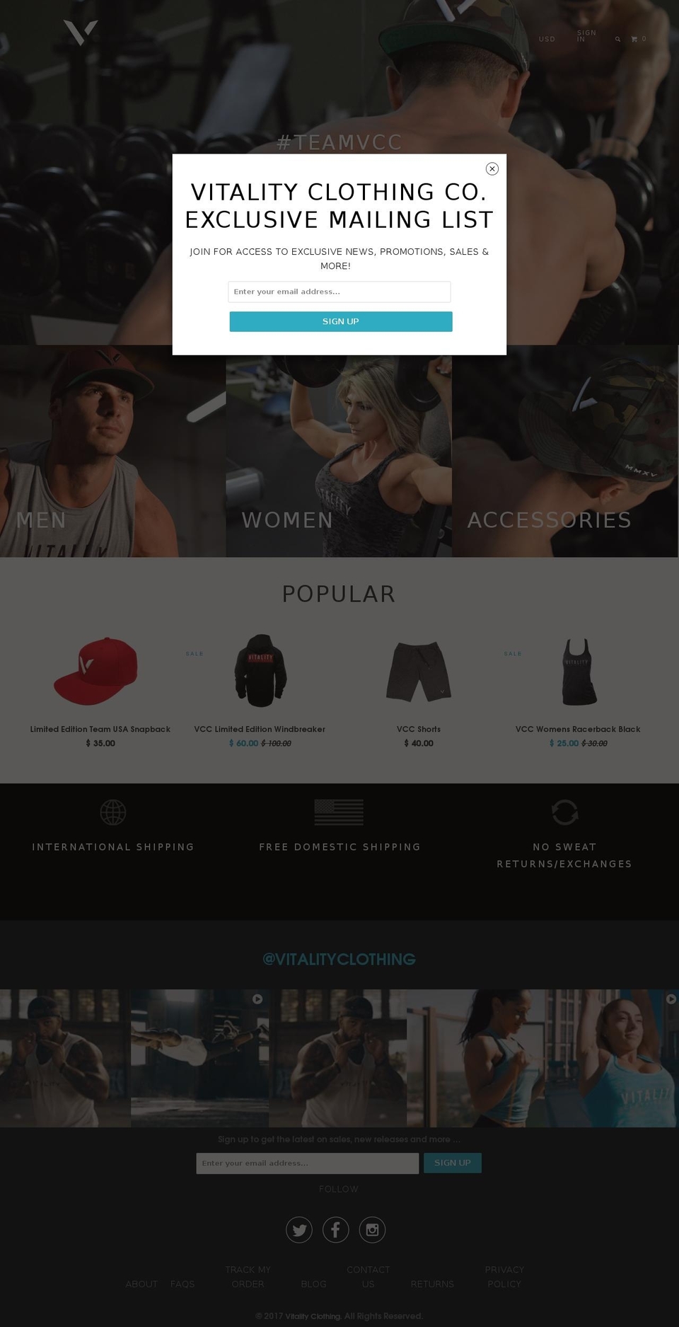 vitality-clothing.com shopify website screenshot