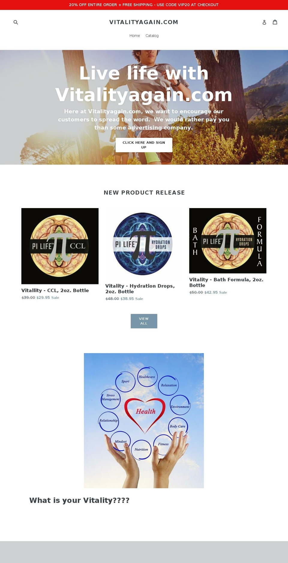 vitalityagain.com shopify website screenshot