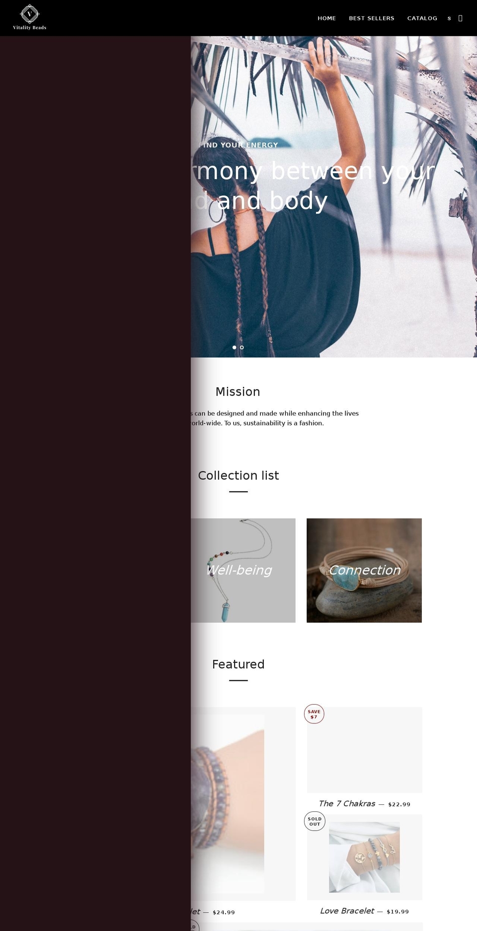 vitalitybeads.com shopify website screenshot