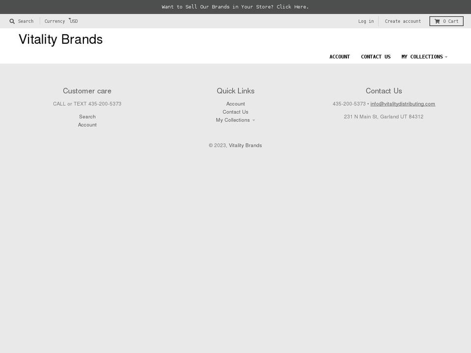 vitalitydistributing.com shopify website screenshot