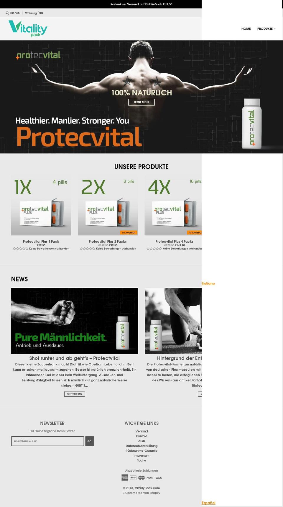 vitalitypack.com — Shopify storefront screenshot