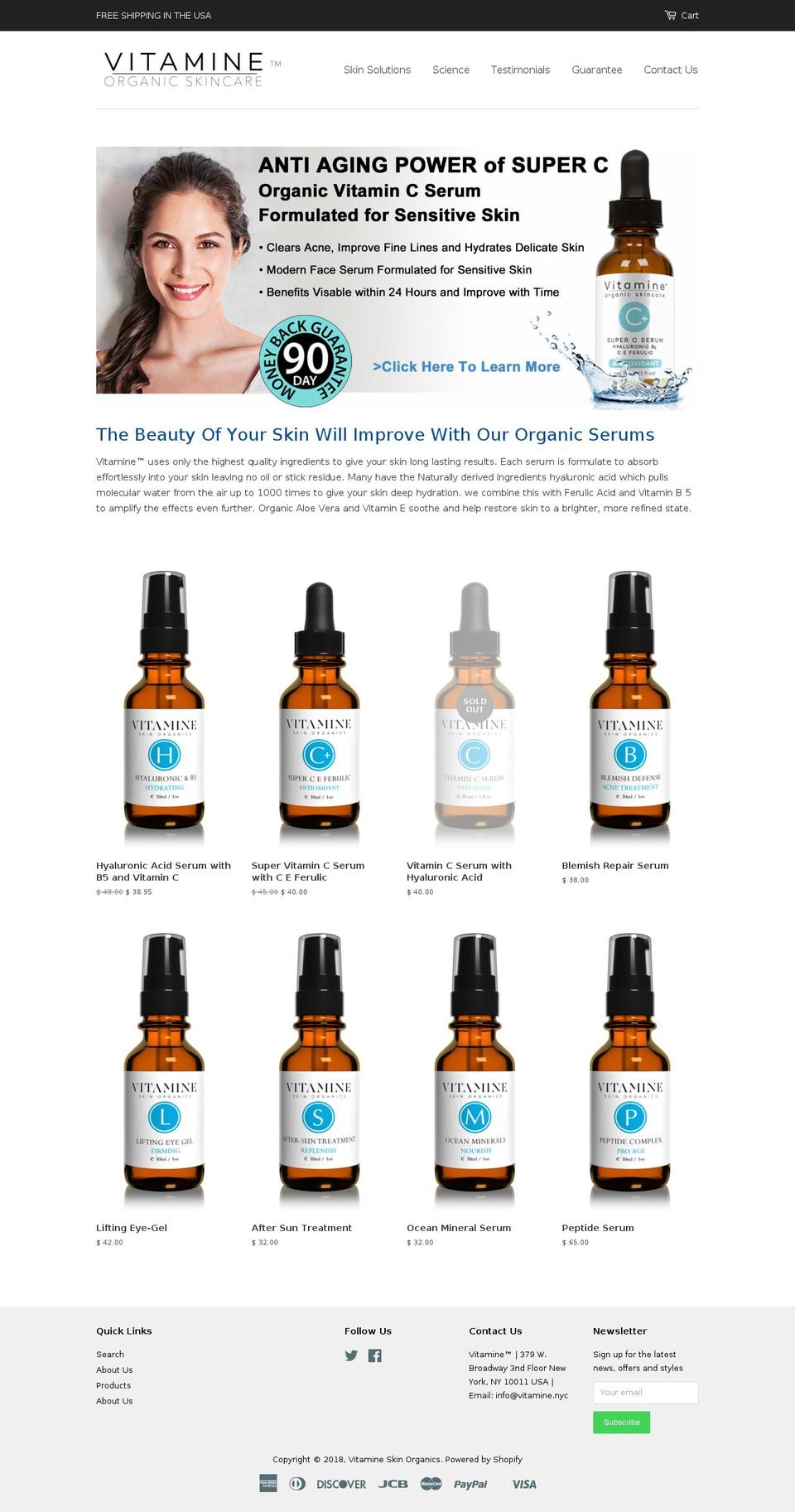 vitamineskinorganics.com — Shopify storefront screenshot