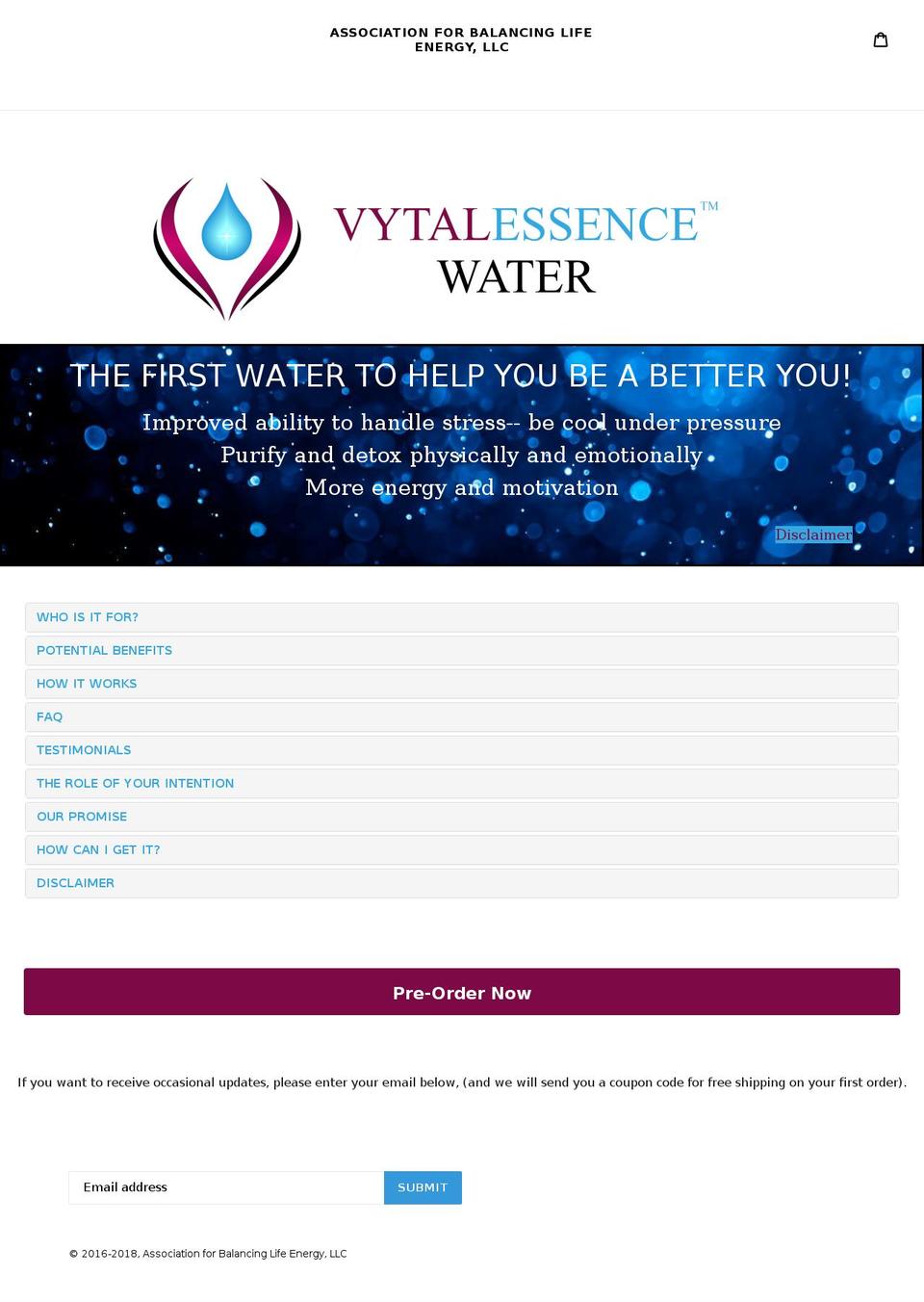 vitessencewater.com — Shopify storefront screenshot