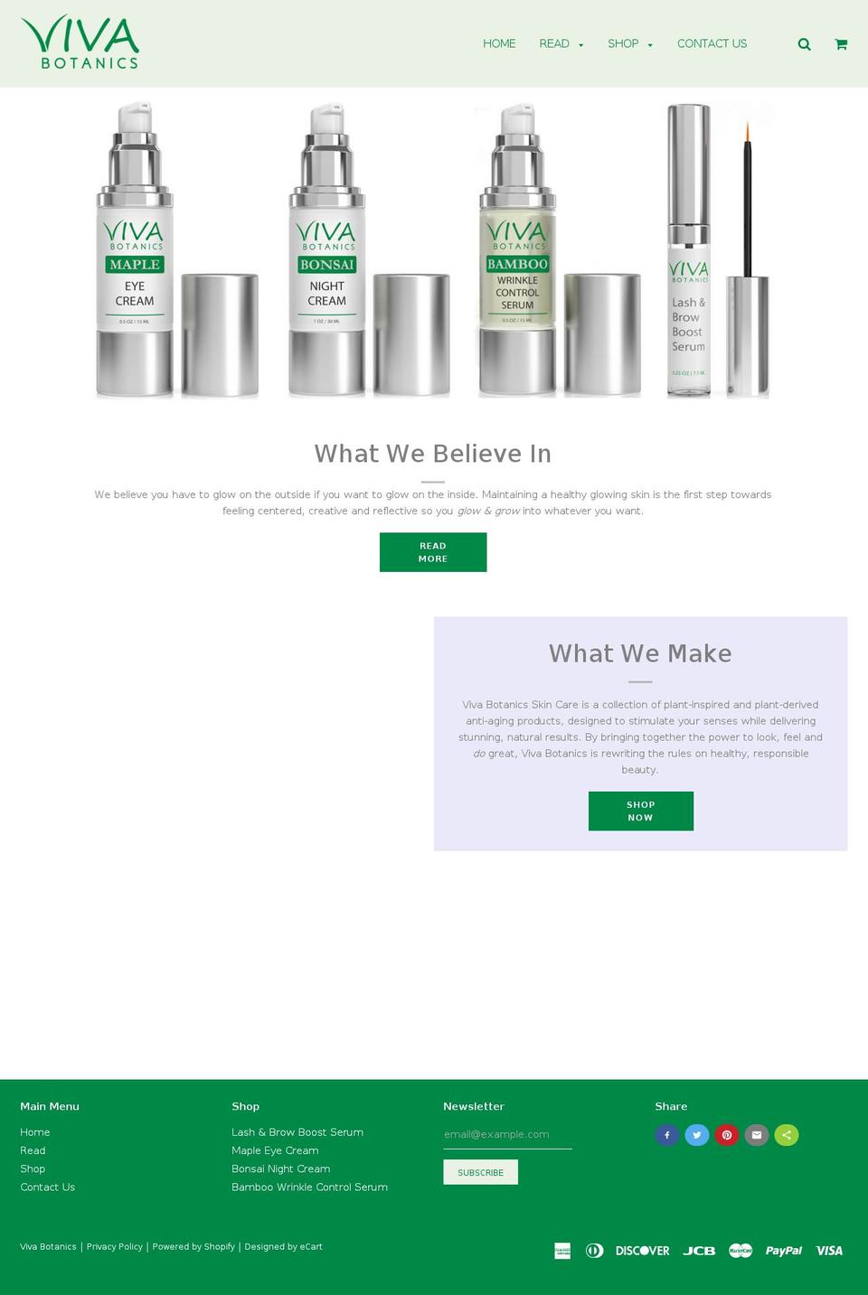 vivabotanics.com — Shopify storefront screenshot