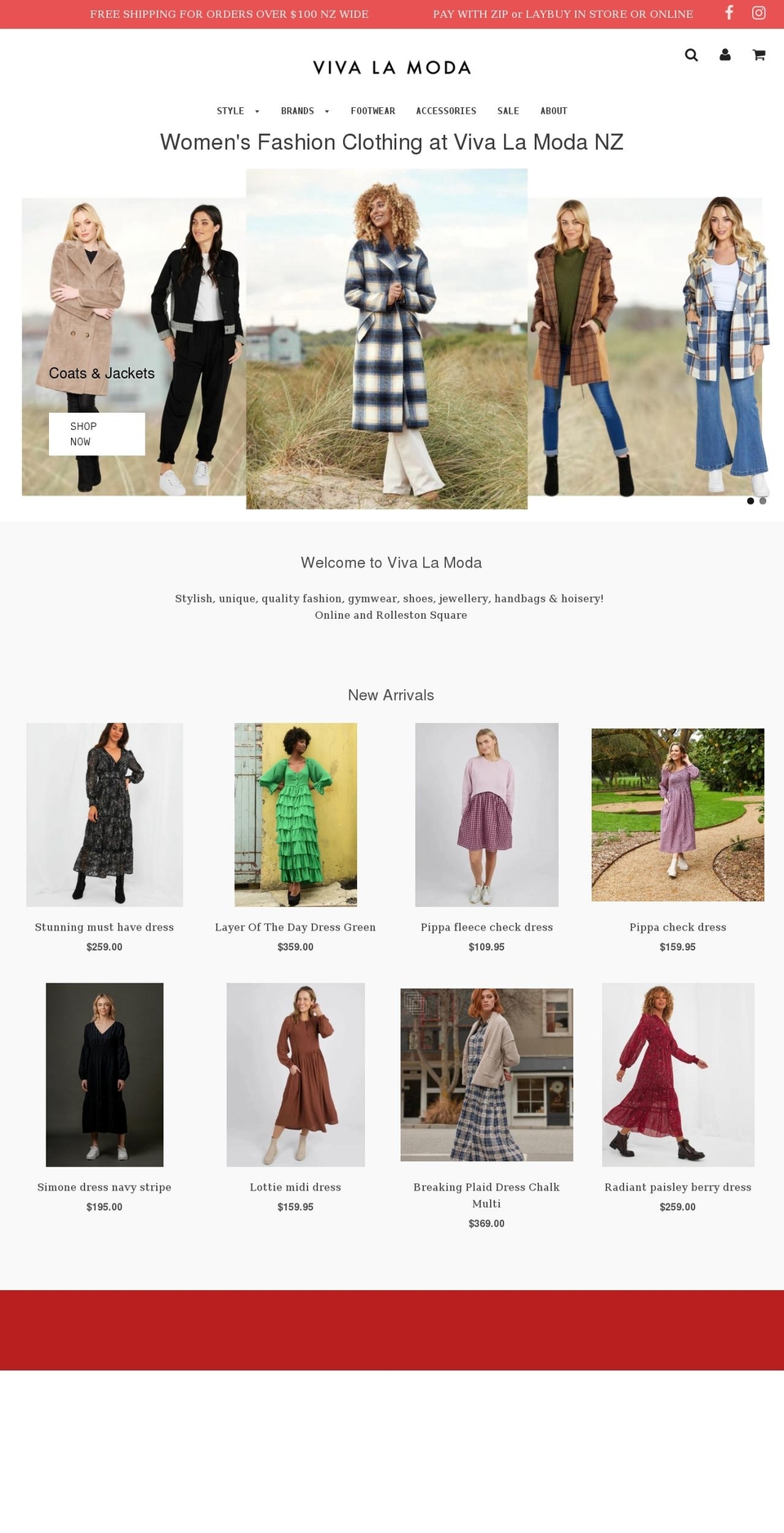 vivalamoda.co.nz shopify website screenshot