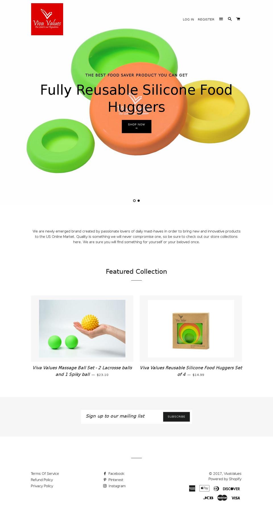 vivavalues.com shopify website screenshot