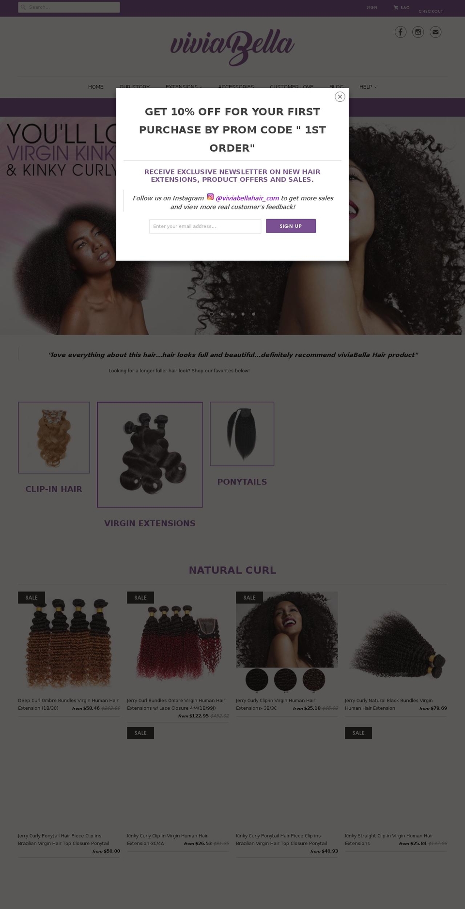viviabellahair.com — Shopify storefront screenshot