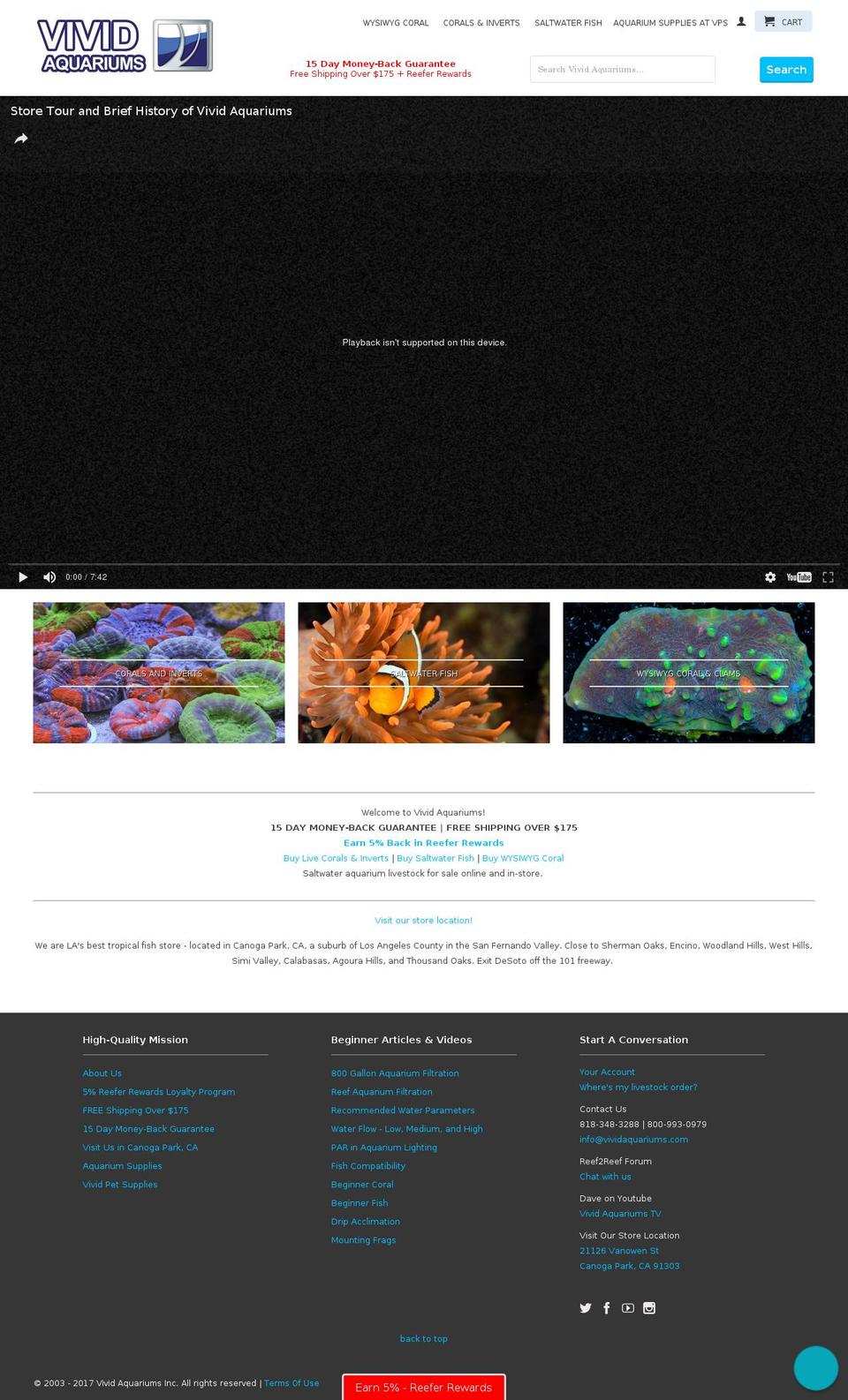 vividaquariums.com shopify website screenshot