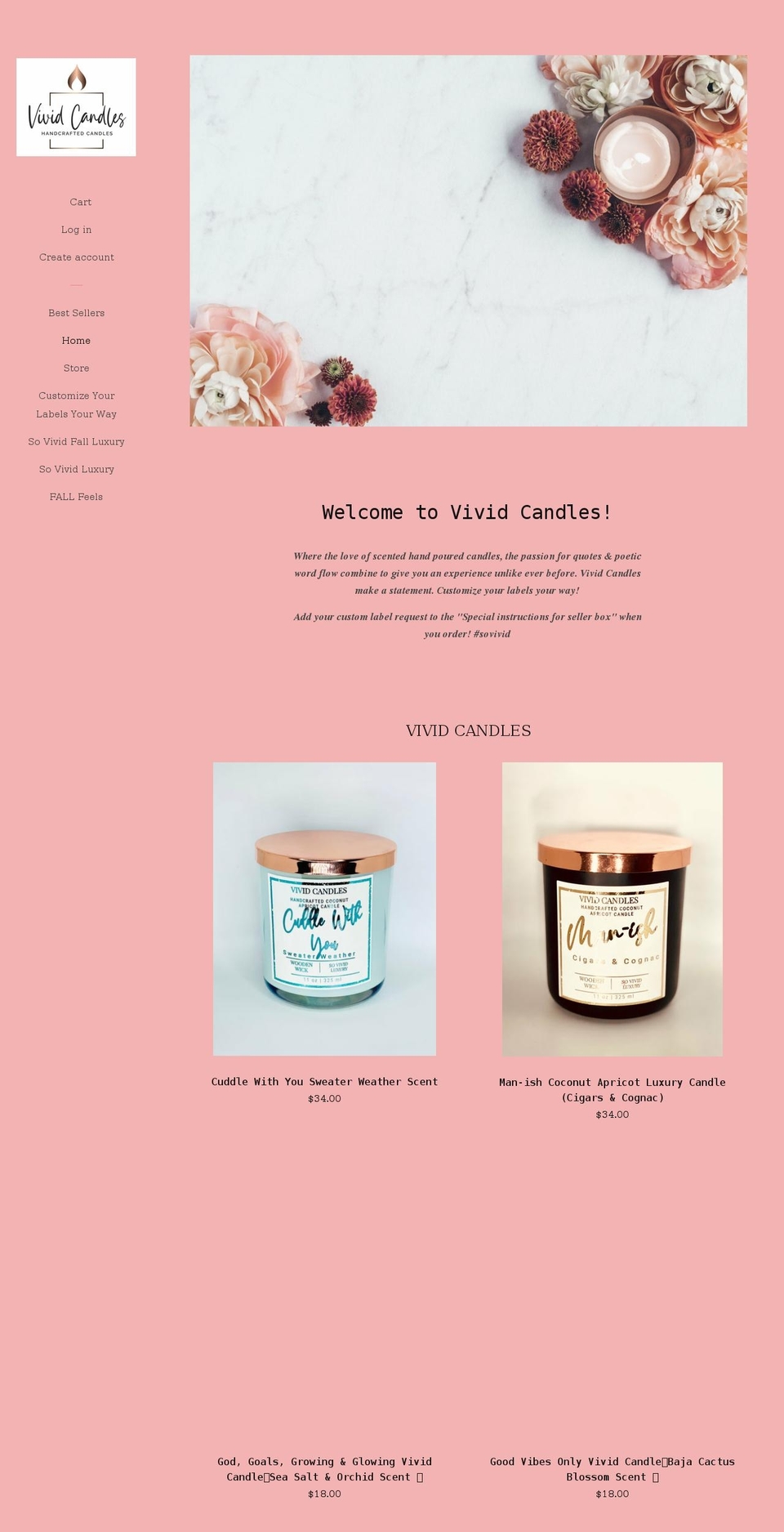 vividcandleco.com shopify website screenshot
