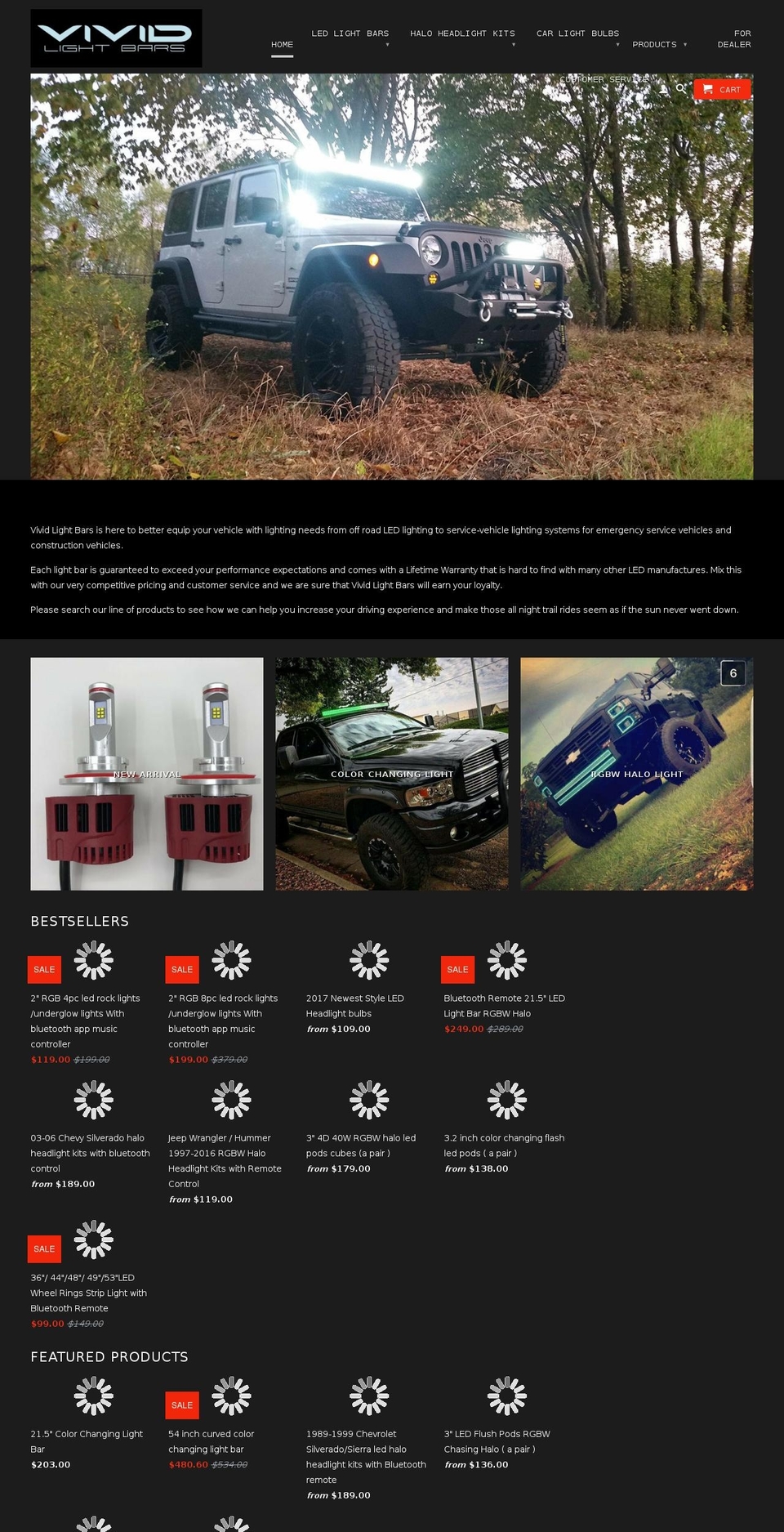 vividlightbars.com shopify website screenshot