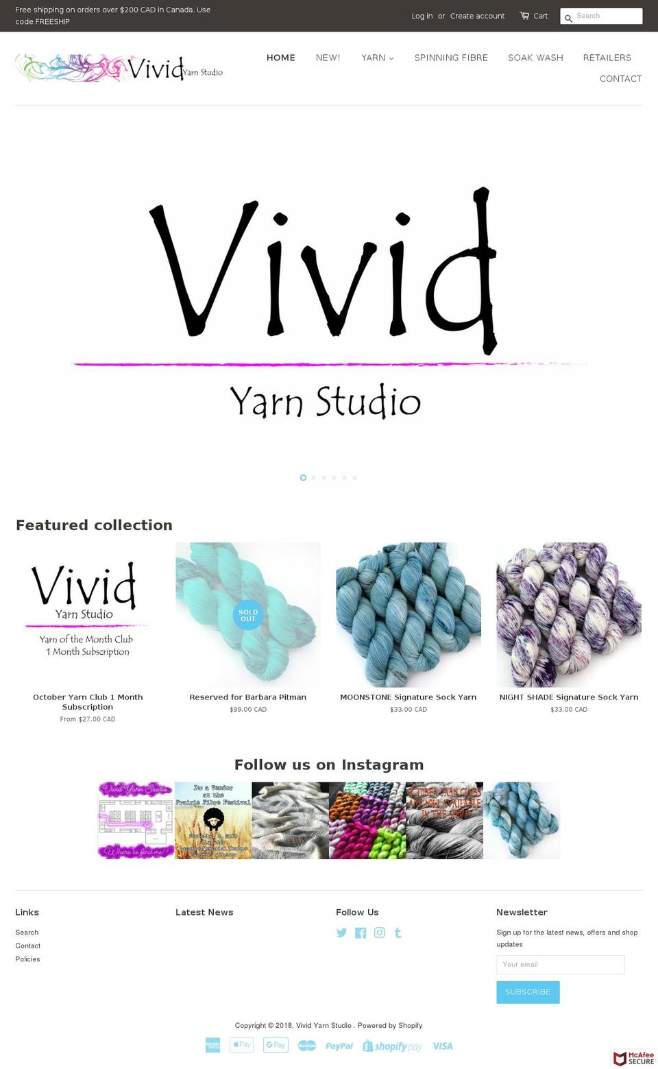 vividyarnstudio.com shopify website screenshot