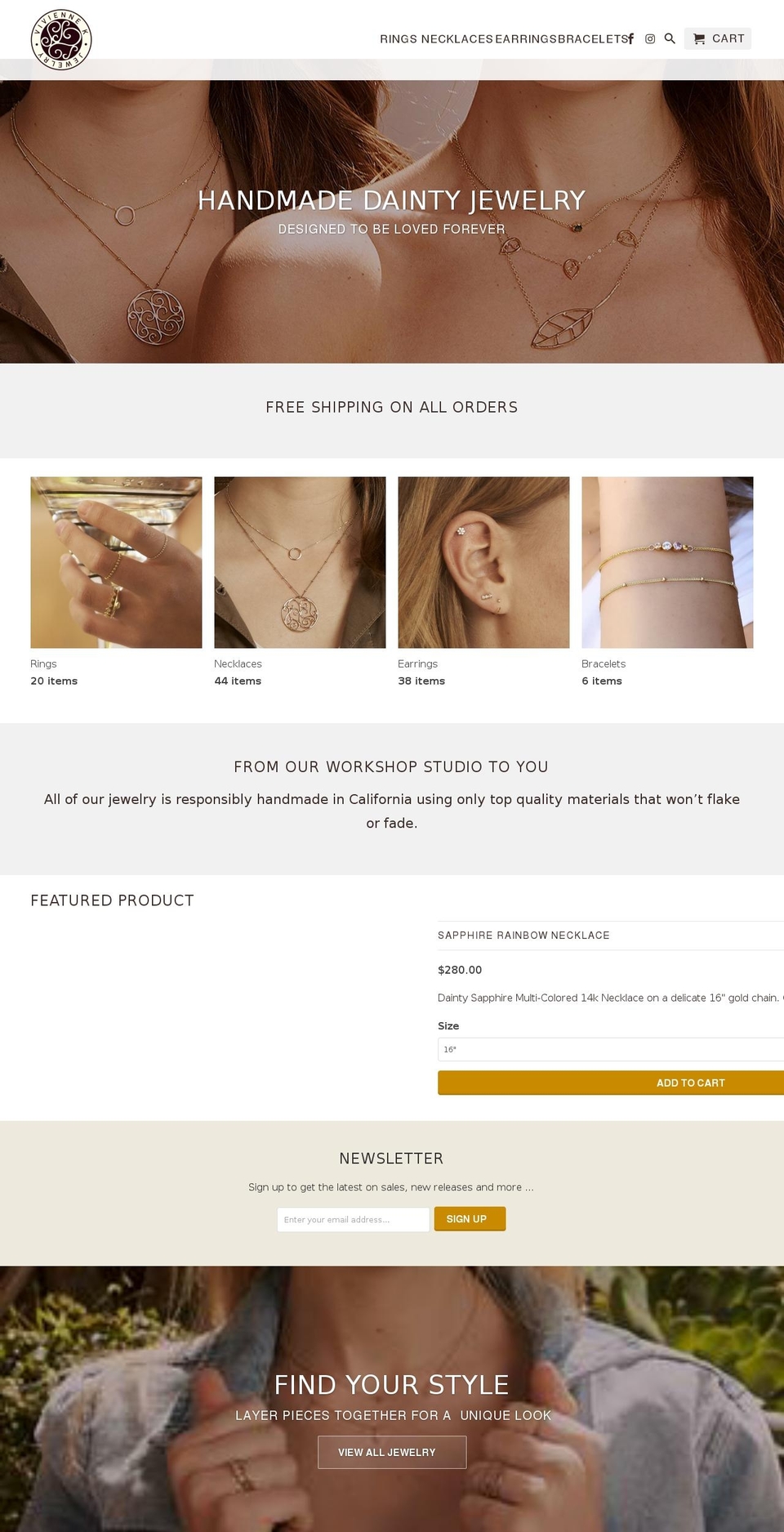 viviennekjewelry.com — Shopify storefront screenshot
