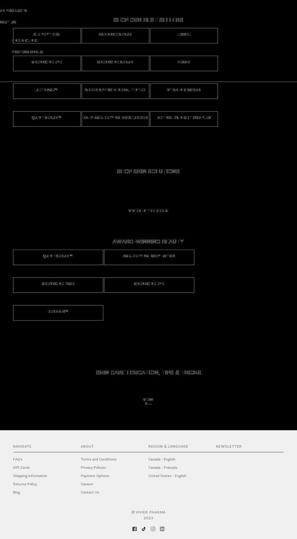 vivierskin.ca shopify website screenshot