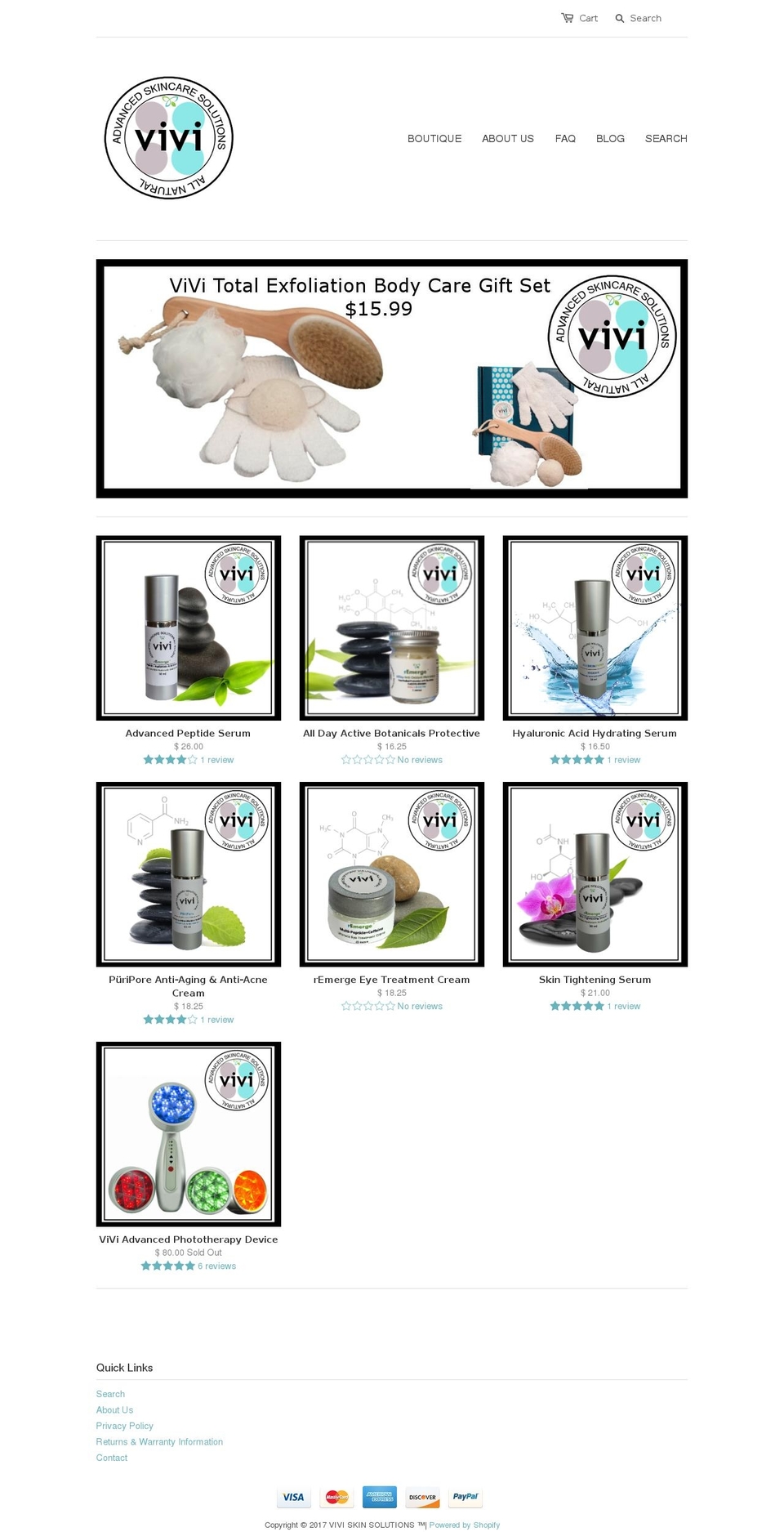 viviskinsolutions.com shopify website screenshot