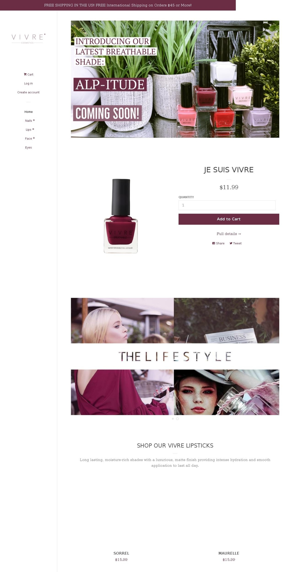 vivrecosmetics.com — Shopify storefront screenshot