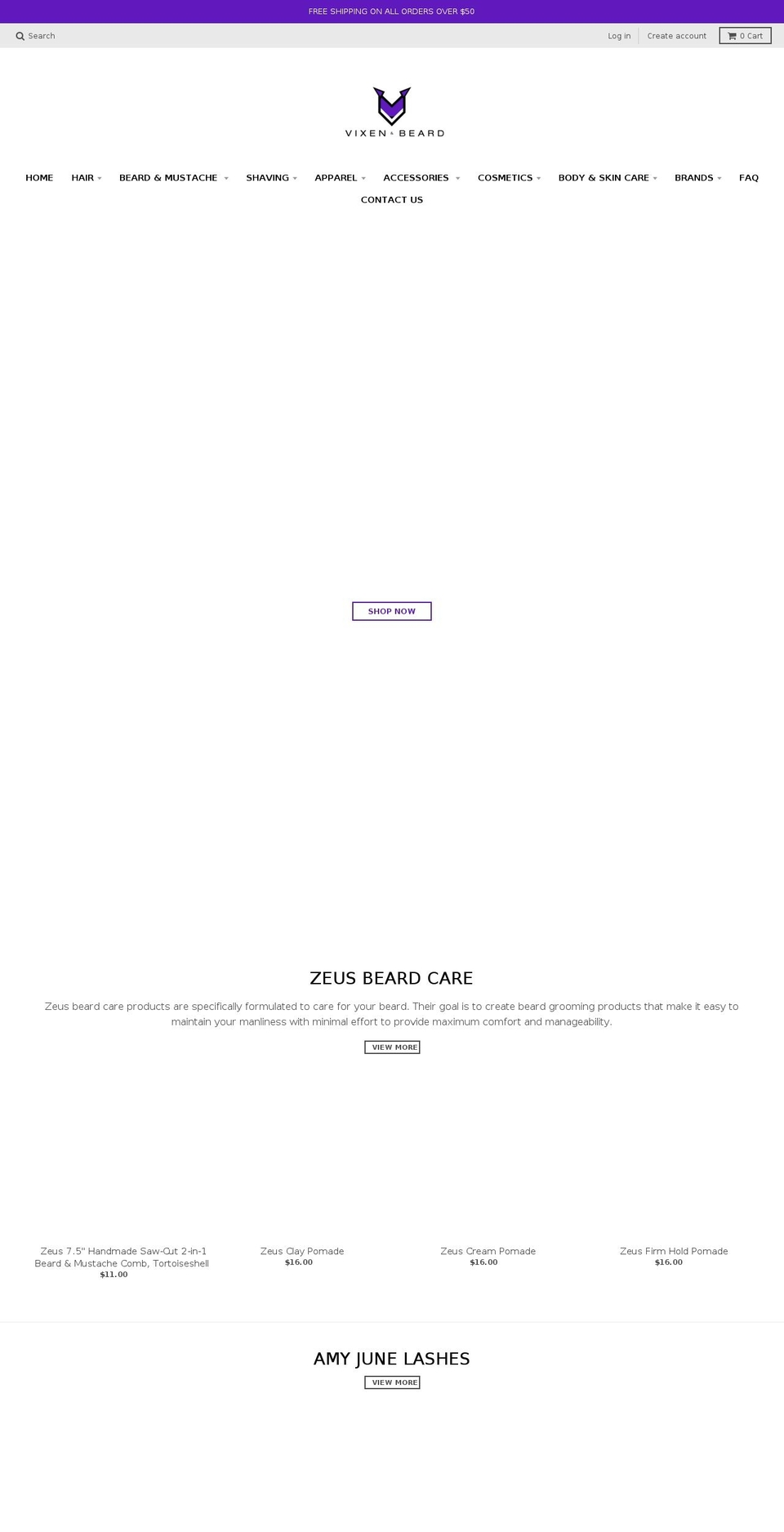 vixenandbeard.com — Shopify storefront screenshot
