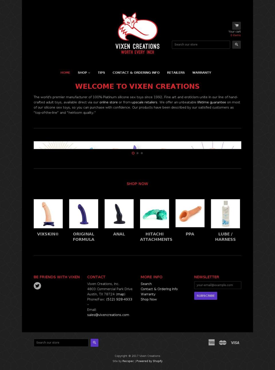 vixencreations.biz shopify website screenshot