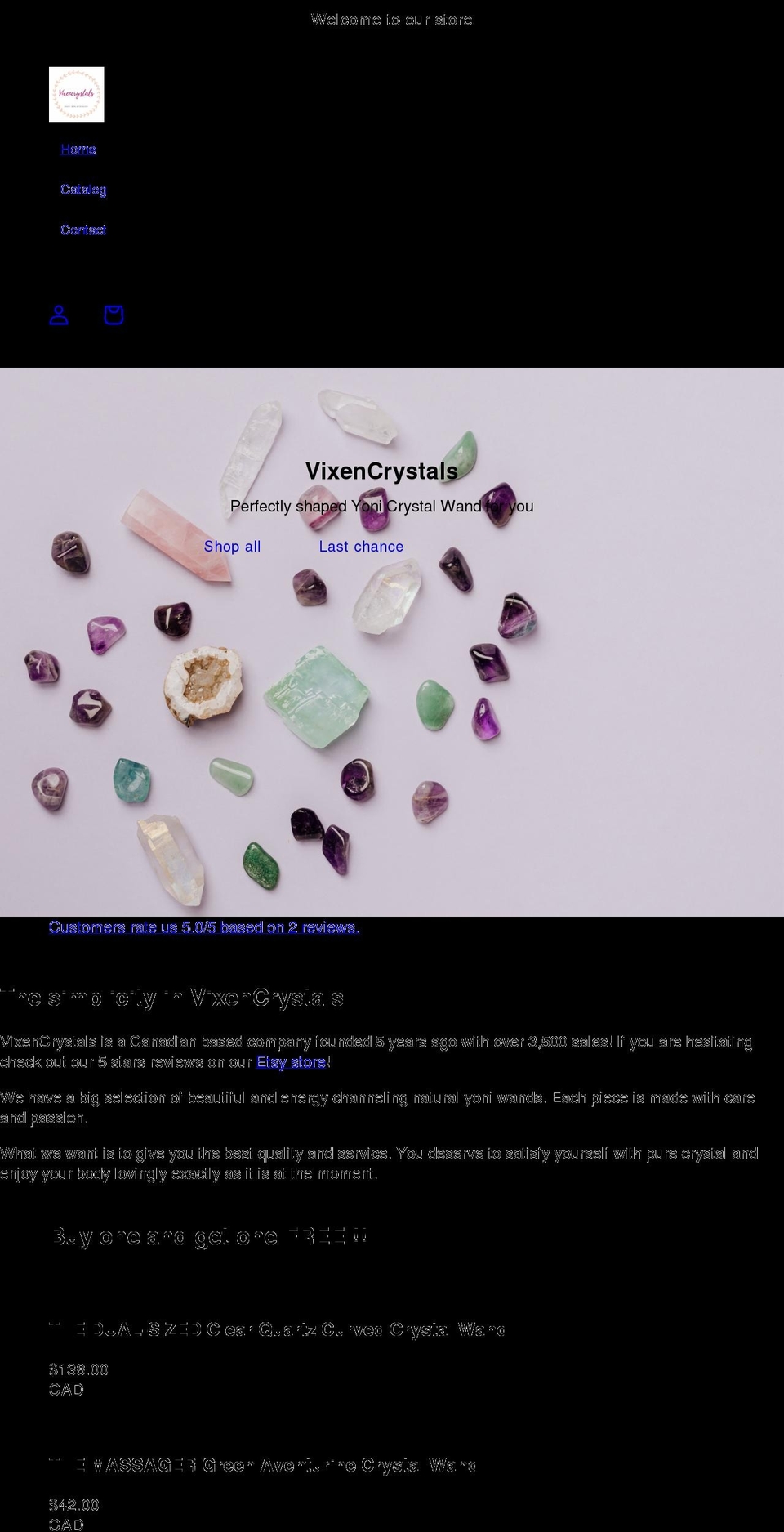 vixencrystals.com shopify website screenshot
