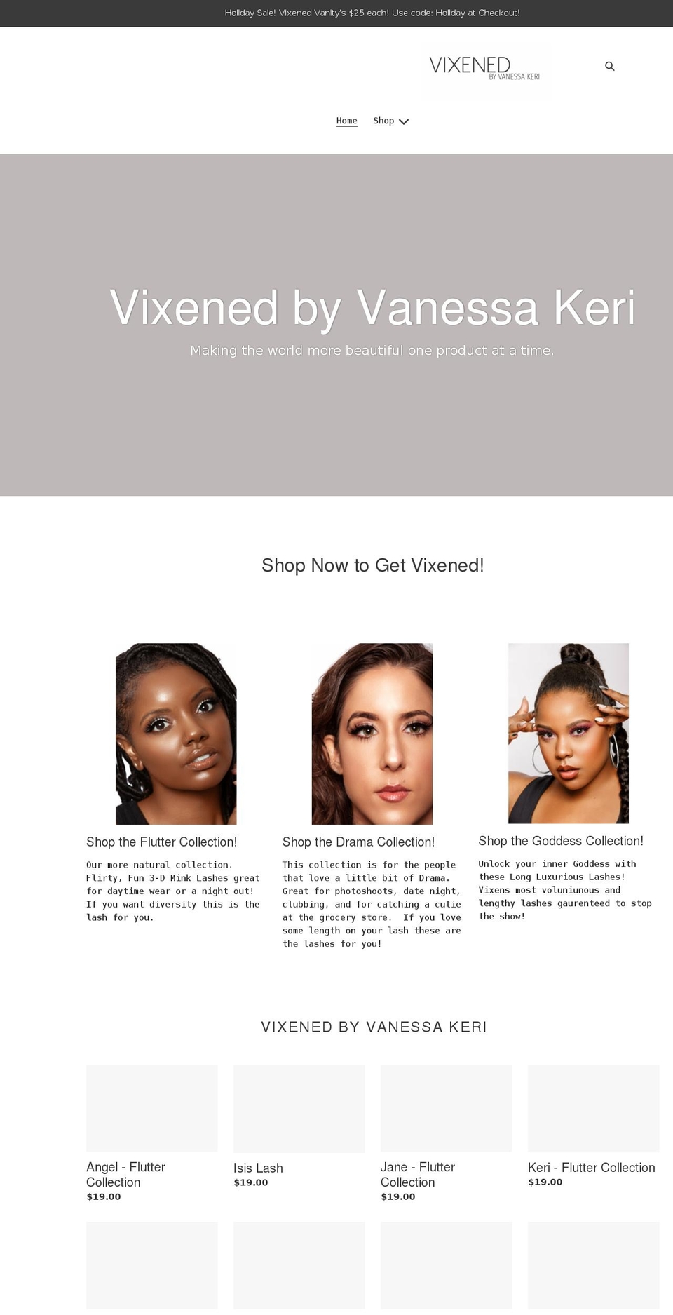vixenedbyvanessakeri.com shopify website screenshot