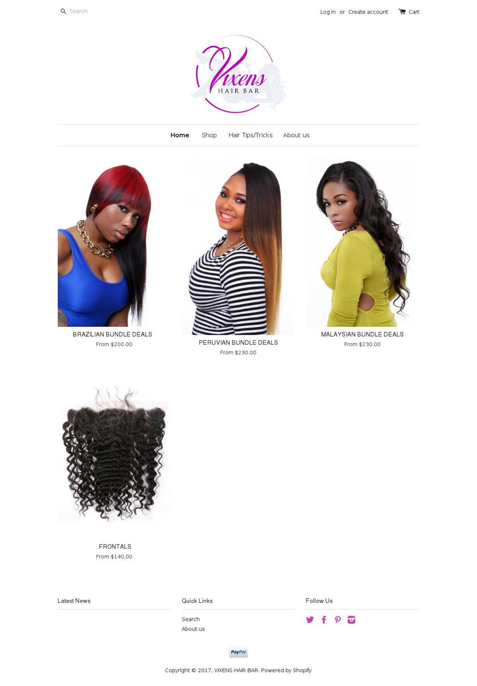 vixenshairbar.com shopify website screenshot