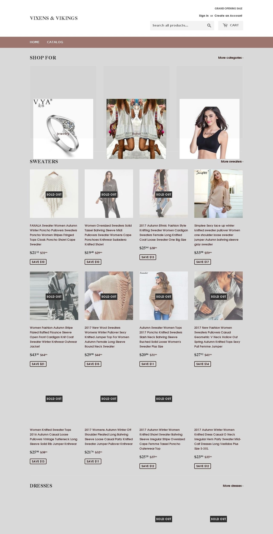 vixensvikings.com — Shopify storefront screenshot