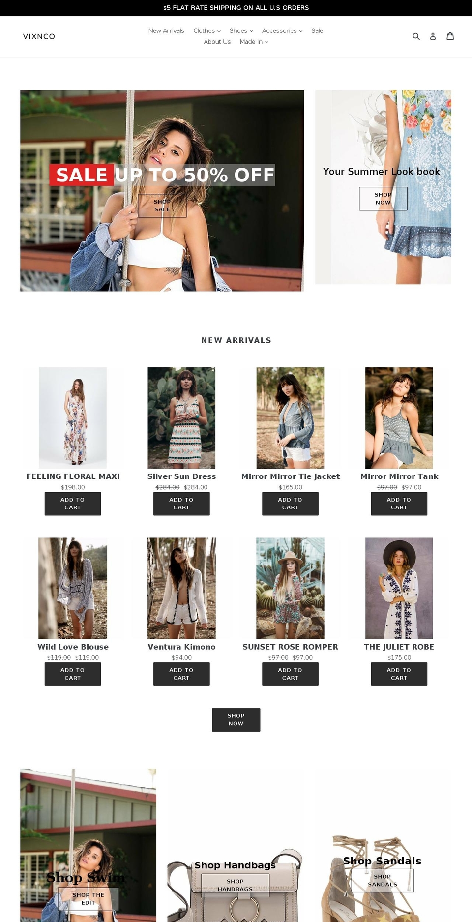 vixnco.com shopify website screenshot