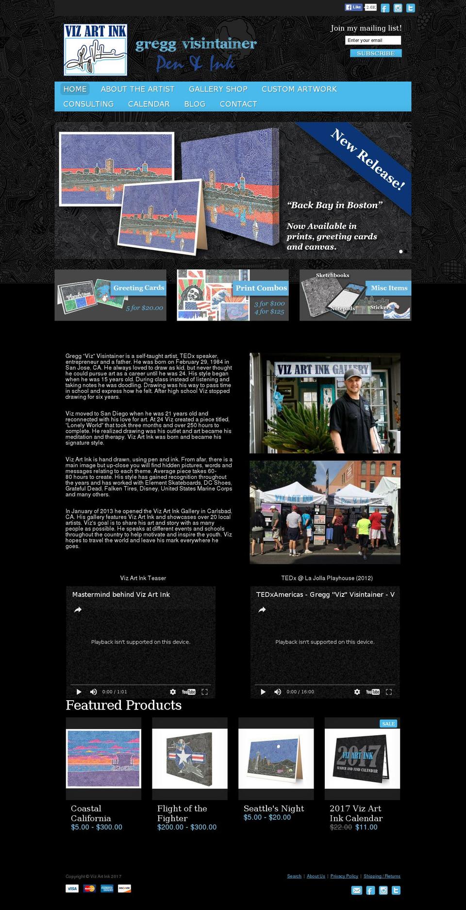 vizartink.com shopify website screenshot