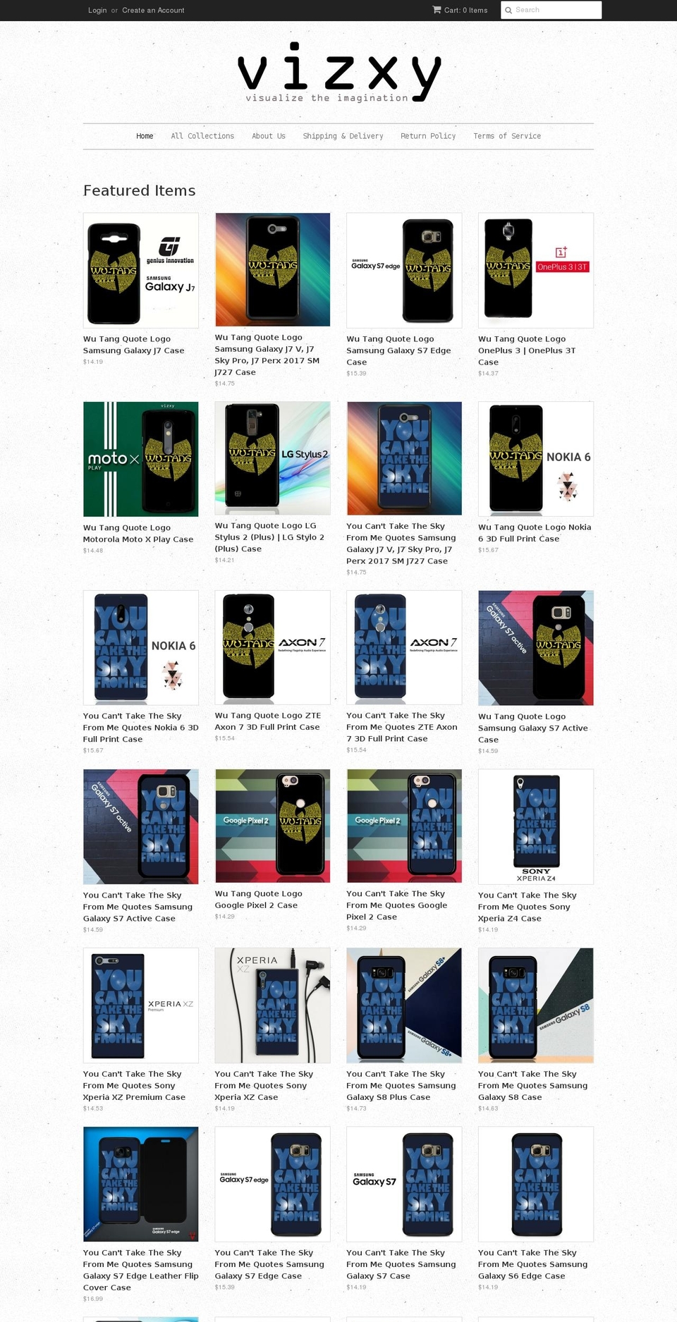 vizxy.com shopify website screenshot