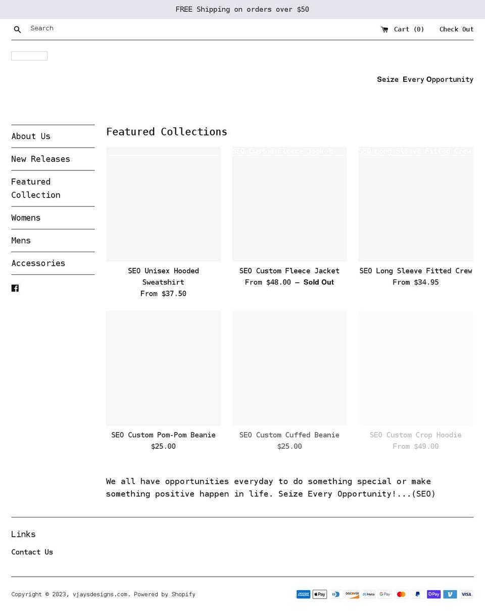 vjaysdesigns.com shopify website screenshot