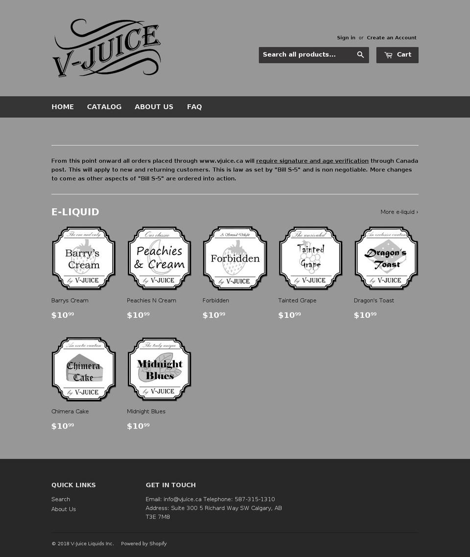 vjuice.ca shopify website screenshot