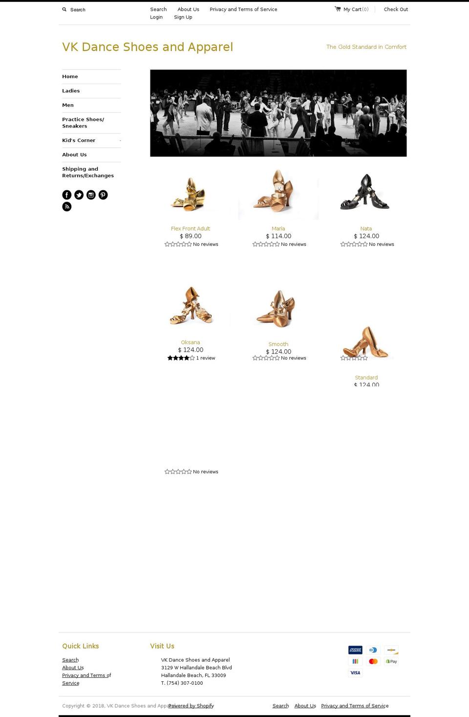 vkdanceshoes.com shopify website screenshot