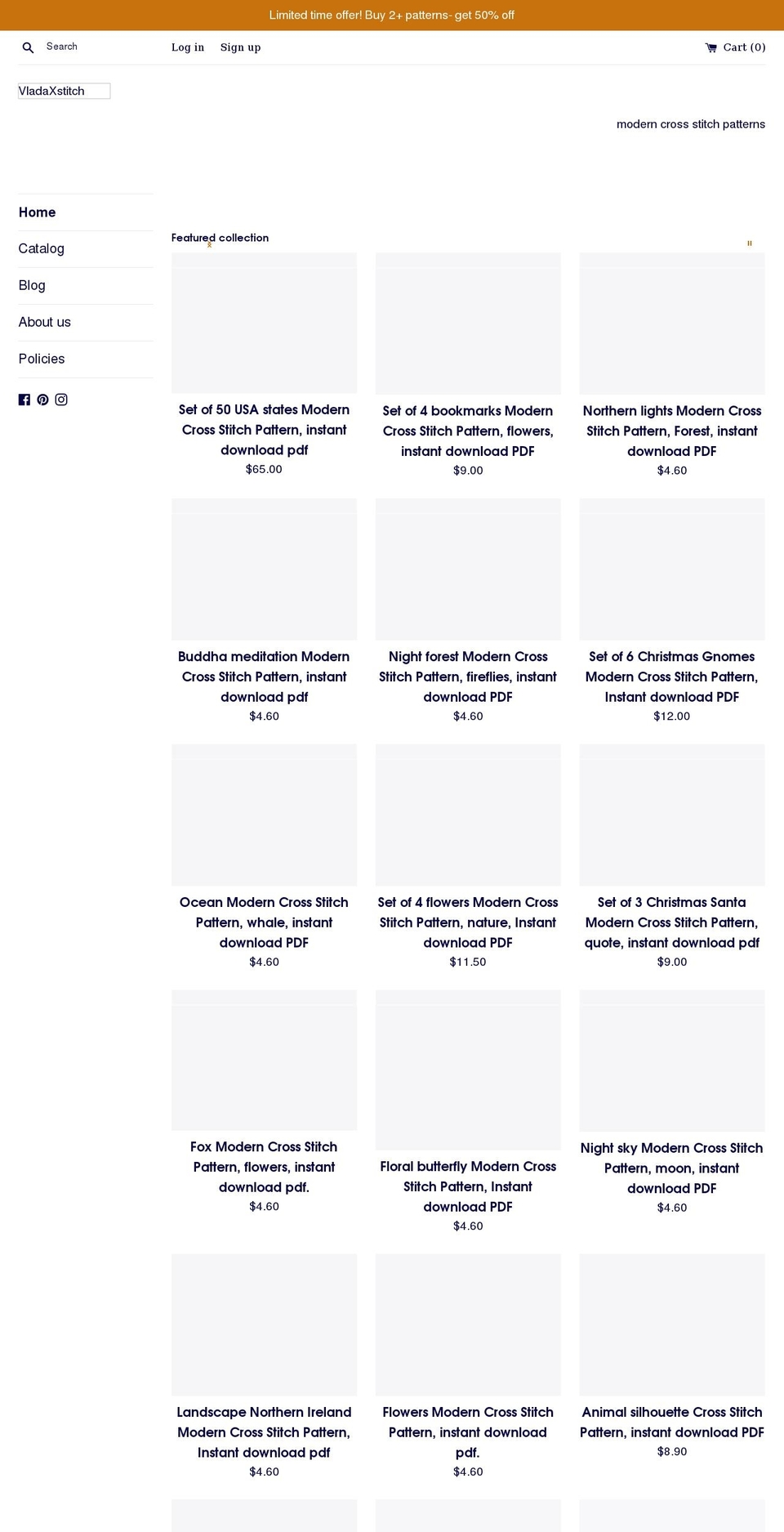 vladaxstitch.com shopify website screenshot