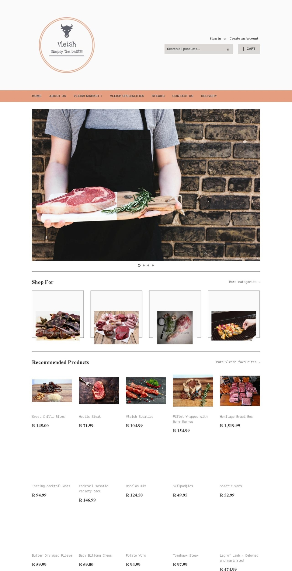 vleish.co.za shopify website screenshot