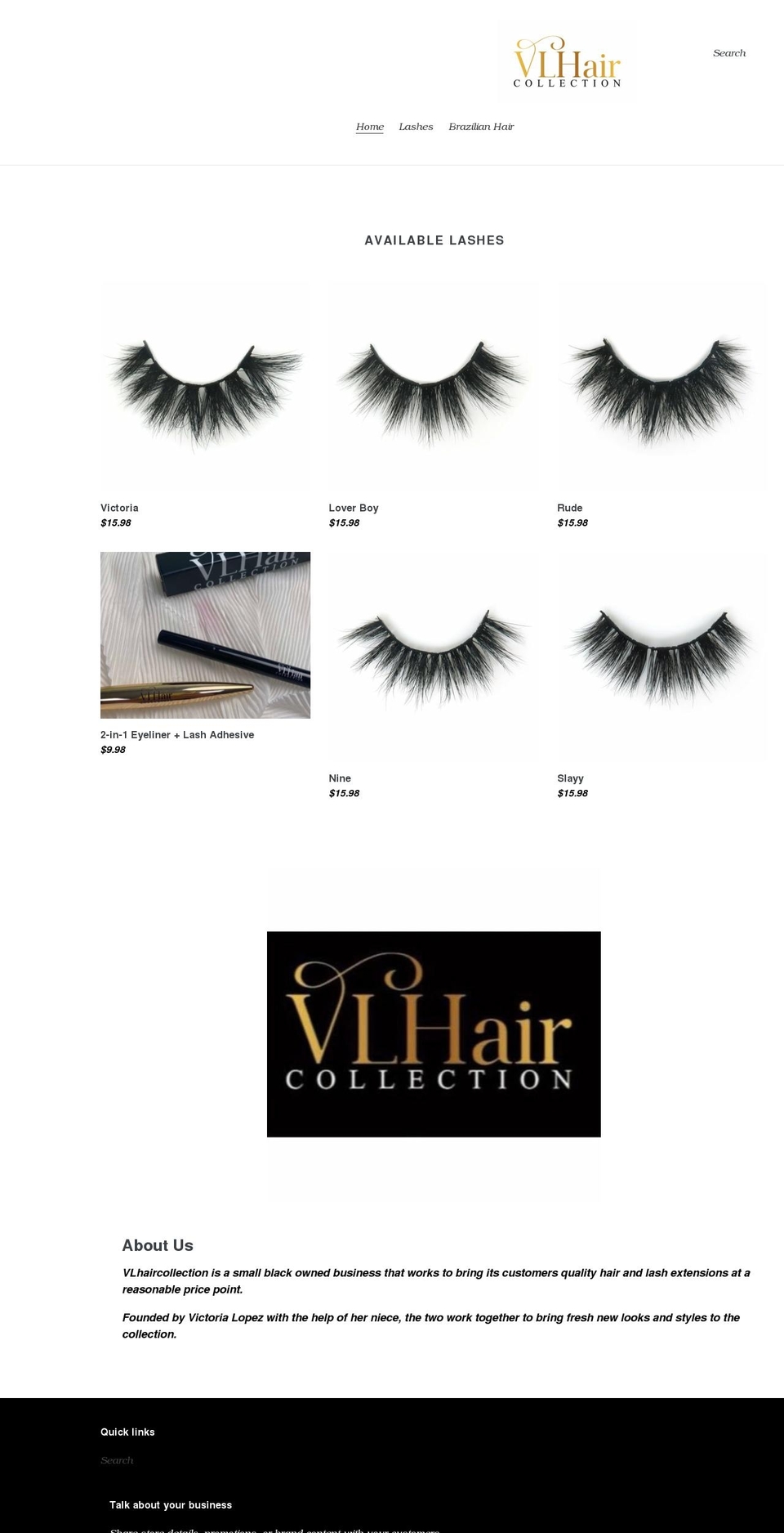 vlhaircollection.com shopify website screenshot