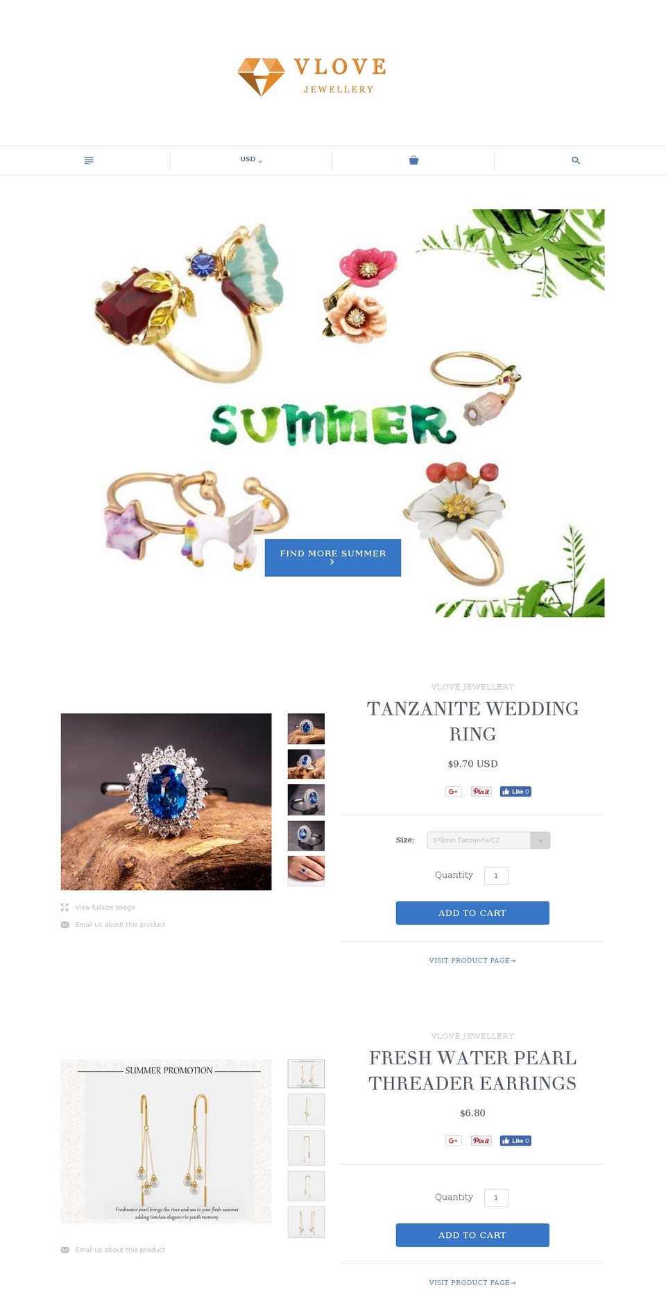 vlovejewellery.com shopify website screenshot