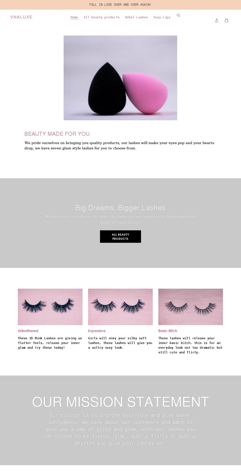 vnaluxe.com shopify website screenshot